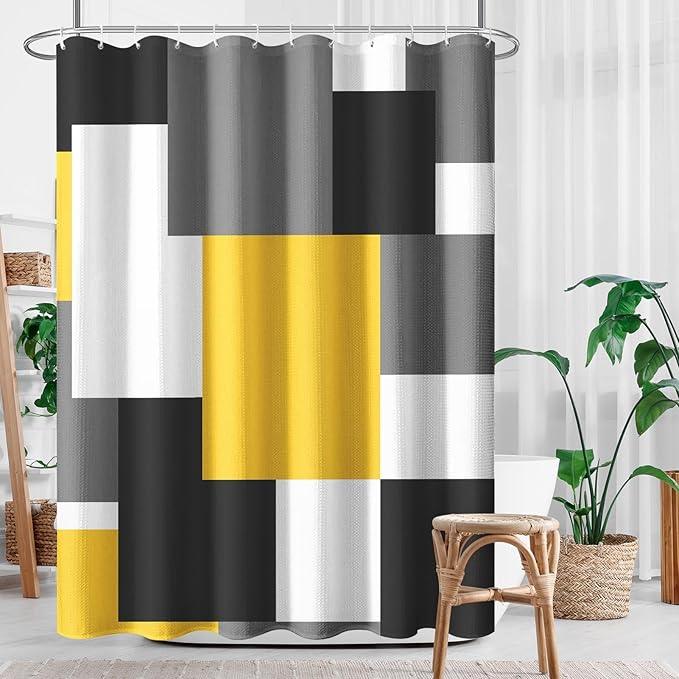 Culudea Geometric Yellow White Shower Curtain Set, Black and Gray Modern Bathroom Window Waterproof Shower Curtain Set for Bathroom Decor - ModernBath