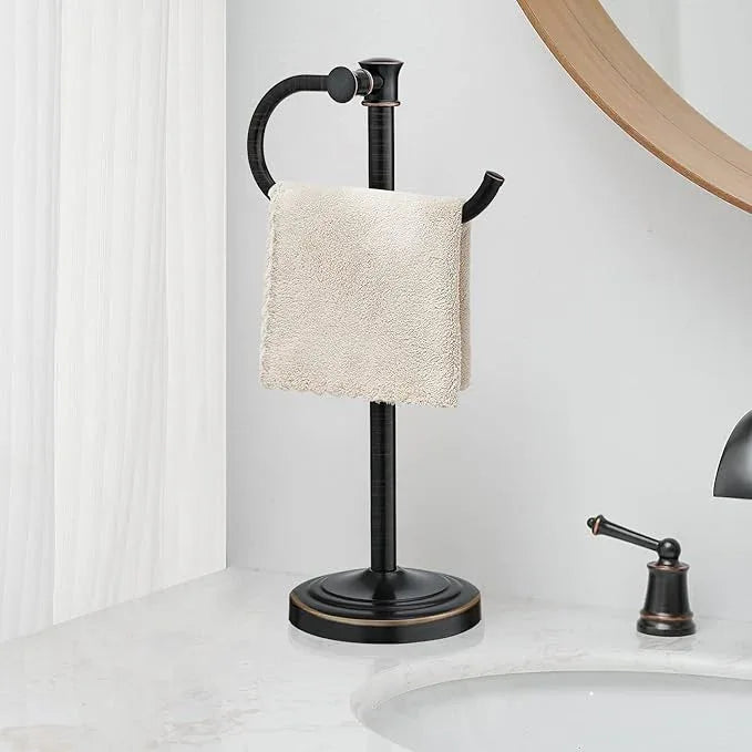 BESy 17 Inch Oil Rubbed Bronze Stand Towel Bar Hanger Hand Towel Bar Bathroom Vanity Countertop Towel Holder Free Standing Stainless Steel Towel Ring Hardware Accessories Towel Rack - ModernBath