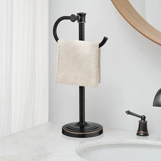 BESy 17 Inch Oil Rubbed Bronze Stand Towel Bar Hanger Hand Towel Bar Bathroom Vanity Countertop Towel Holder Free Standing Stainless Steel Towel Ring Hardware Accessories Towel Rack - ModernBath