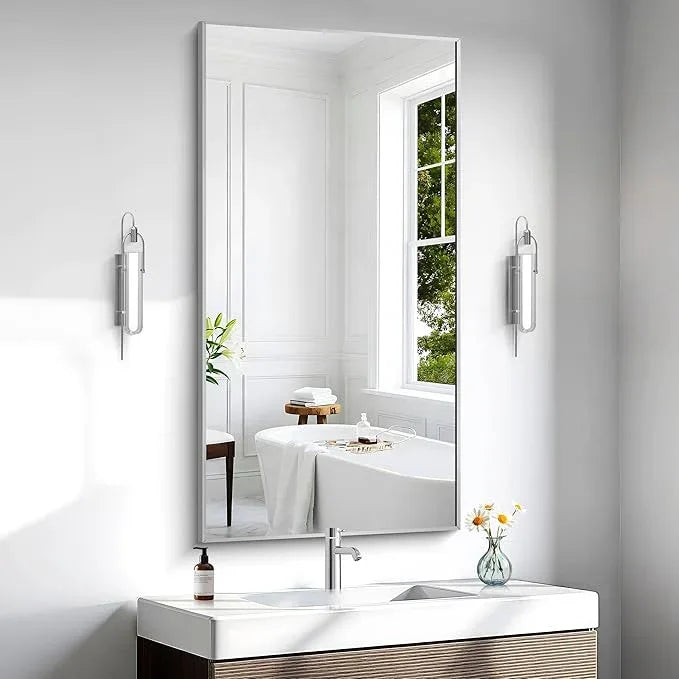 BONEWEI Silver Bathroom Mirror,24x48 inch Wall Mirror for Bathroom Wall Mounted,Large Rectangle Mirror for Bathroom Over Sink,Modern Metal Frame for Living Room,Bedroom Entryway,Horizontal/Vertical - ModernBath