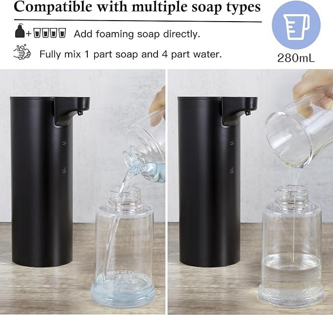 LAOPAO Automatic Soap Dispenser Foaming: Rechargeable Touchless Soap Dispenser Stainless Steel Foam Soap Dispenser for Bathroom Hand Soap Pump for Kitchen Xmas Gift, 9oz, Black - ModernBath