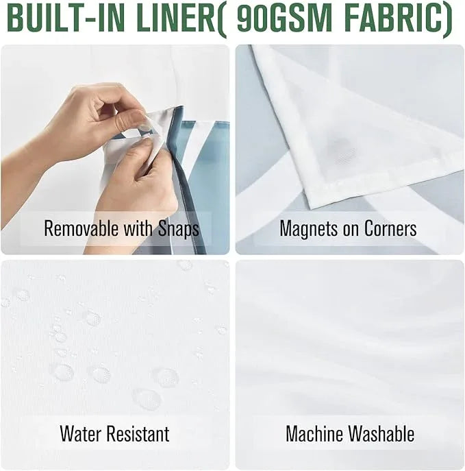 Yiatn No Hook Aegean Blue Shower Curtain with Snap in Fabric Liner Set - Hotel Style with See Through Mesh Top Window, Modern Geometric Waterdrop Design,Waterproof and Washable, 71x74 INCH - ModernBath