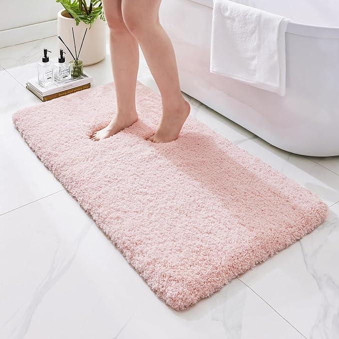 Ruggnovea Bathroom Rugs Non Slip Washable 59x24, Ultra Soft Thick Shaggy Absorbent Bath Mats, High Density Foam Latex Non Slip Backing Bath Rugs, Microfiber Bath Mats for Bathroom Floor&Sink,Pink - ModernBath