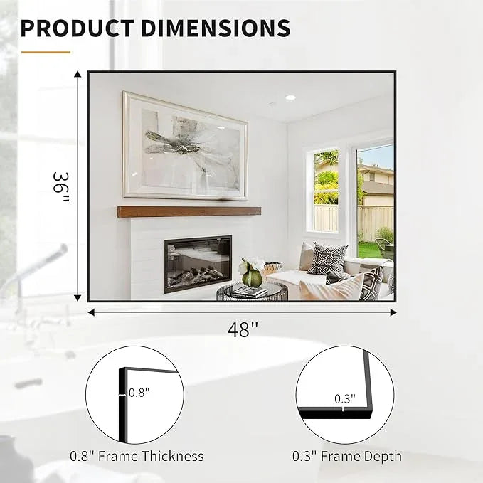 KOCUUY Black Mirror, 48"x36" Rectangle Bathroom Mirror for Over Sink, HD Tempered Glass, Anti-Rust Frame, Modern Design for Bathroom, Bedroom, Living Room, Entryway, Hang Horizontal/Vertical - ModernBath