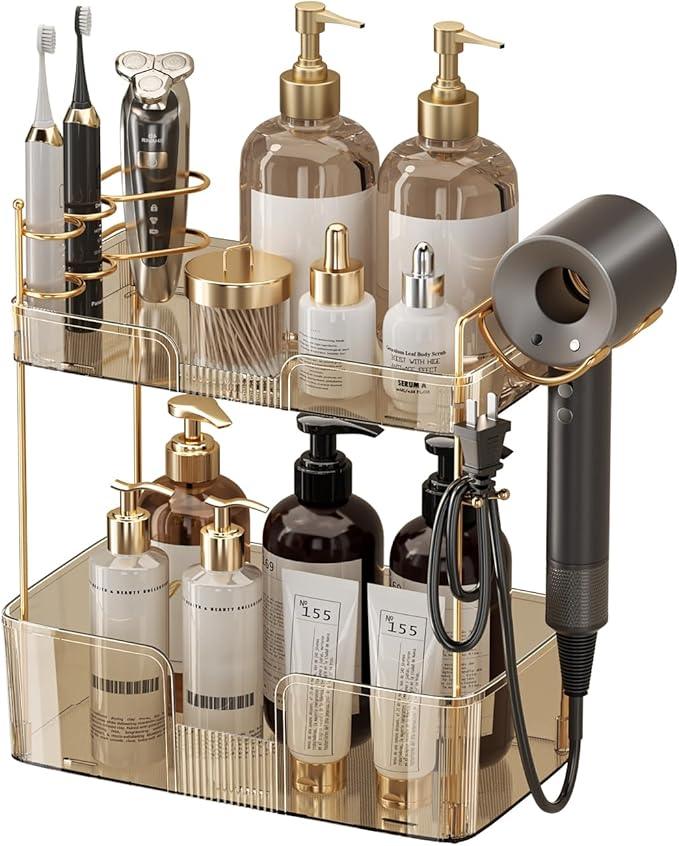 YCIA&DONE Bathroom Counter Organizer, Large Makeup Organizer Countertop, Shelf Storage, Vanity Tray, Easily Assemble for Bathroom Organizers and Storage, Undersink, Cabinet,2 Tiers Amber - ModernBath