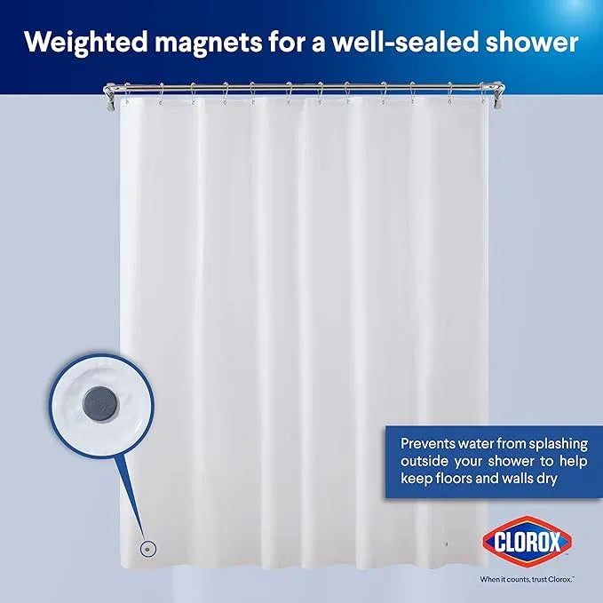CLOROX Shower Curtain Liner, Premium Lightweight Flexible Waterproof 3g PEVA for Bathroom with Weighted Magnets, Standard Size 70" x 72", White 1 Pack - ModernBath