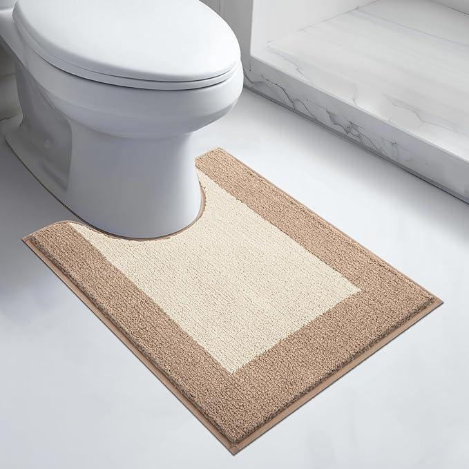 anllugs Bathroom Rugs U-Shaped 20" x 24", Non-Slip Extra Soft Absorbent Bath Rugs, Machine Washable Quick Dry Bath Mats for Toilet Base, Beige & Grayish Brown - ModernBath
