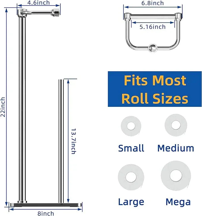 RUACQ Toilet Paper Holder Stand, Bathroom Toilet Paper roll Holder Free Standing with Storage for 4 Rolls, Post Pivoting Design, Stable Weighted Base, SUS304 Stainless Steel(Chrome) - ModernBath