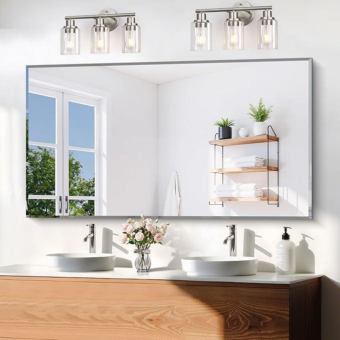 KOCUUY Beveled Mirror, 55x30 Inch Large Frameless Bathroom Mirror for Over Sink, Upgraded Shatterproof Beveled Unframed Design Mirror for Bathroom, Bedroom, Hang Horizontal/Vertical - ModernBath