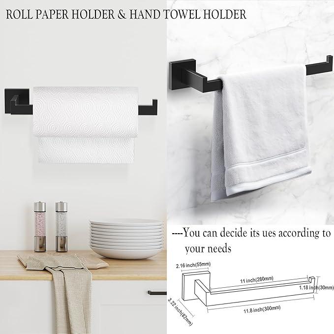 BOZWELL 5 Pieces Matte Black Bathroom Hardware Accessories Set Square Towel Racks for Bathroom 23.6 inch Stainless Steel Towel Bar Set Wall Mounted Towel and TP Set - ModernBath