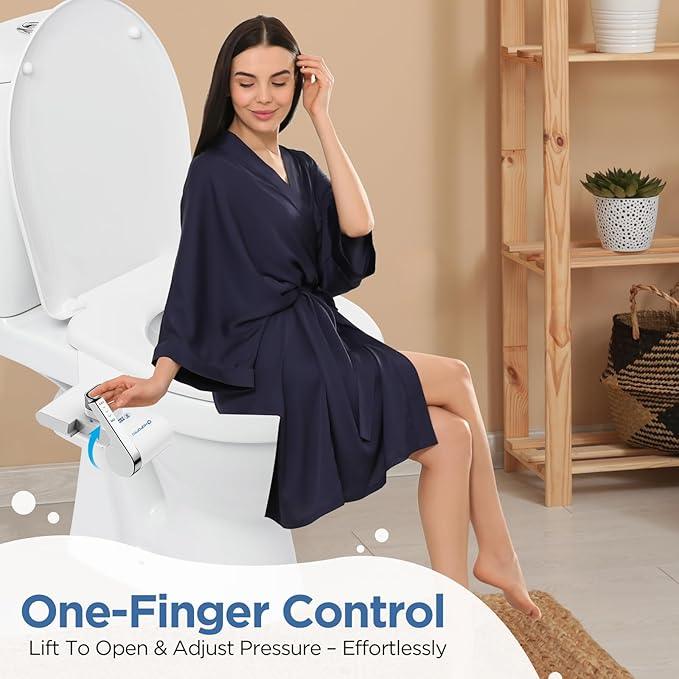 HOPOPRO Bidet with Single Finger Water Pressure Control, Self Cleaning Hygienic Dual Nozzle (Feminine/Rear Wash), Non-Electric Bidet Attachment for Toilet Seat, Easy DIY Install <5 Min -White - ModernBath