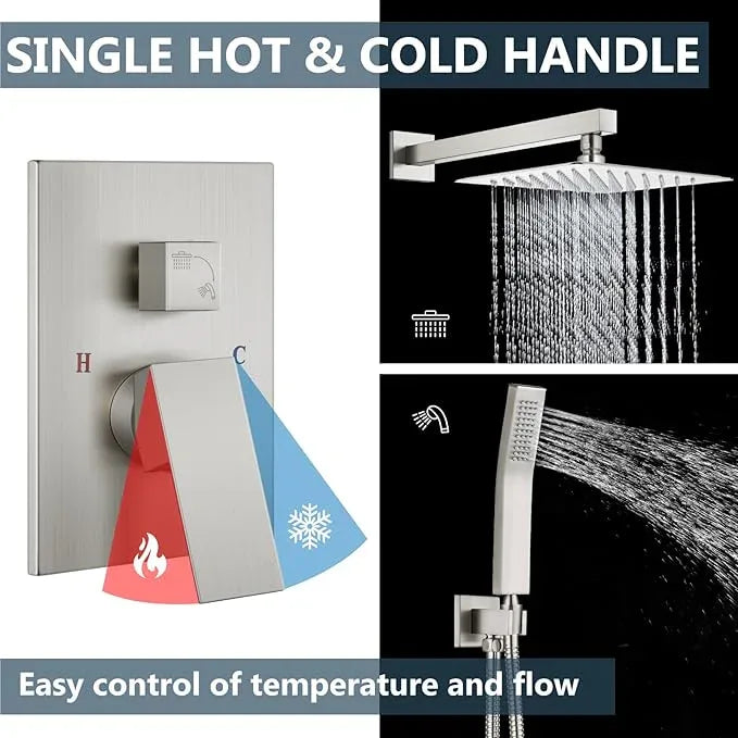 Aolemi Shower Faucet Set Rain Shower System with Handheld Spray Bathroom Shower Combo Rough-in Valve and Shower Trim Kit Included Brushed Nickel 8 Inch Wall Mount Shower Head - ModernBath