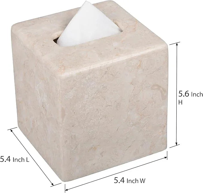 Creative Home Luxury Natural Champagne Marble Tissue Box Cover Heavy-Duty Square Facial Tissue Holder, Hand-Carved for Bathroom Bedroom Living Room, Elegant Durable, Beige, 5.4 x 5.4 x 5.6 H Inch - ModernBath