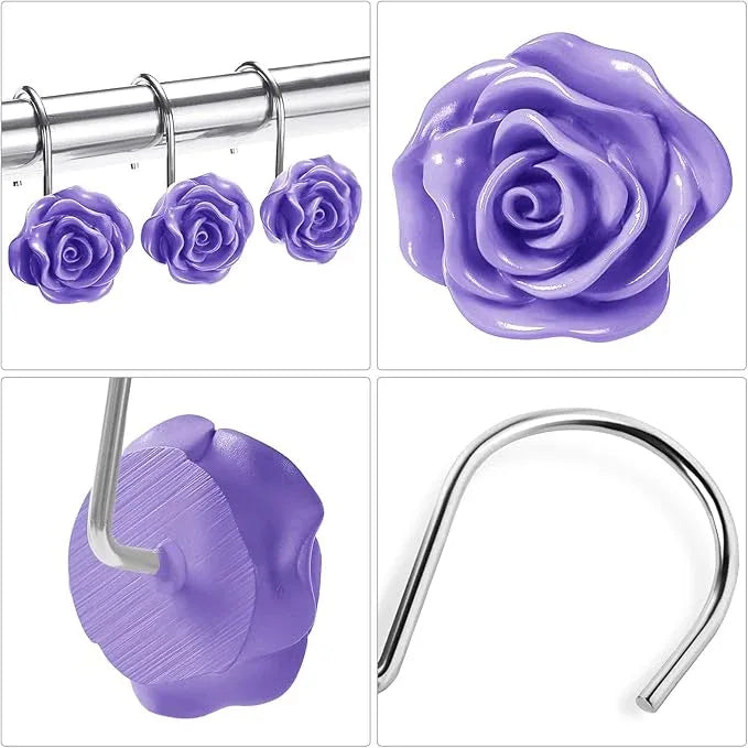Litabel Rose Flower Shower Curtain Hooks 12PCS,Home Decorative Purple Rose Shower Curtain Hooks Metal Rustproof Cute Rose Flower Shower Hooks Rings Bathroom Shower Rods Decoration Accessories - ModernBath