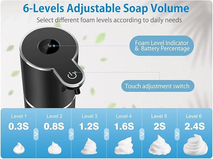 Automatic Foaming Soap Dispenser 12.8oz, Rechargeable & 6 Levels Foaming Adjustable with Digital Display, Wall Mount, Waterproof, Touchless Hand/Dish Soap Dispenser for Kitchen, Bathroom, Hotel - ModernBath