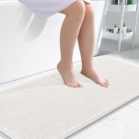 OLANLY Bathroom Rugs 50x30, Extra Soft Absorbent Chenille Bath Rugs, Rubber Backing Quick Dry, Machine Washable Bath Mats for Bathroom Floor, Tub and Shower, Home Decor Accessories, Ivory - ModernBath