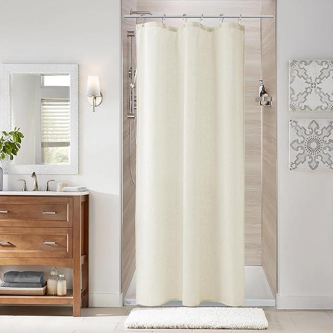 Naturoom Ivory Linen Shower Curtain, Cloth Textured Fabric Shower Curtain Set with Hooks, Simple Elegant Modern Farmhouse Country Ultra Thick Bath Curtains for Bathroom,Water Repellent,36x72 - ModernBath