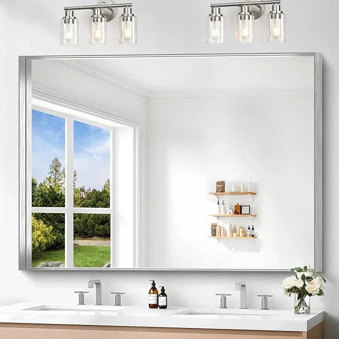 NIMURY Silver Bathroom Mirror, 36x48 Inch Rectangular Deep Frame Mirror, Large Wall Mounted Bathroom Vanity Mirror Over Sink for Bedroom,Restroom, Living Room, Hangs Vertically or Horizontally - ModernBath