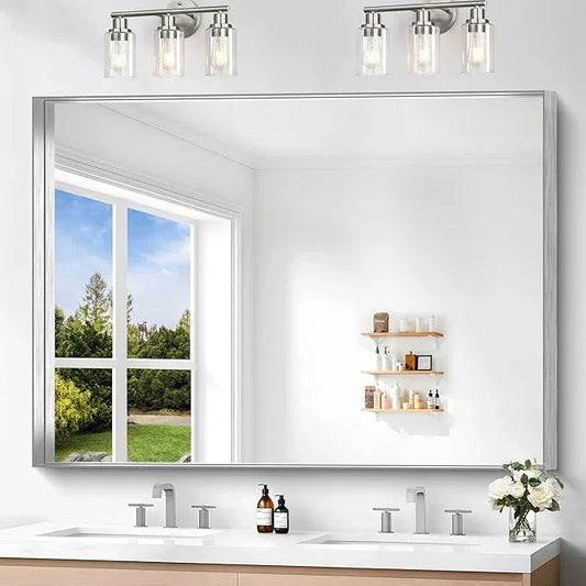 NIMURY Silver Bathroom Mirror, 36x48 Inch Rectangular Deep Frame Mirror, Large Wall Mounted Bathroom Vanity Mirror Over Sink for Bedroom,Restroom, Living Room, Hangs Vertically or Horizontally - ModernBath