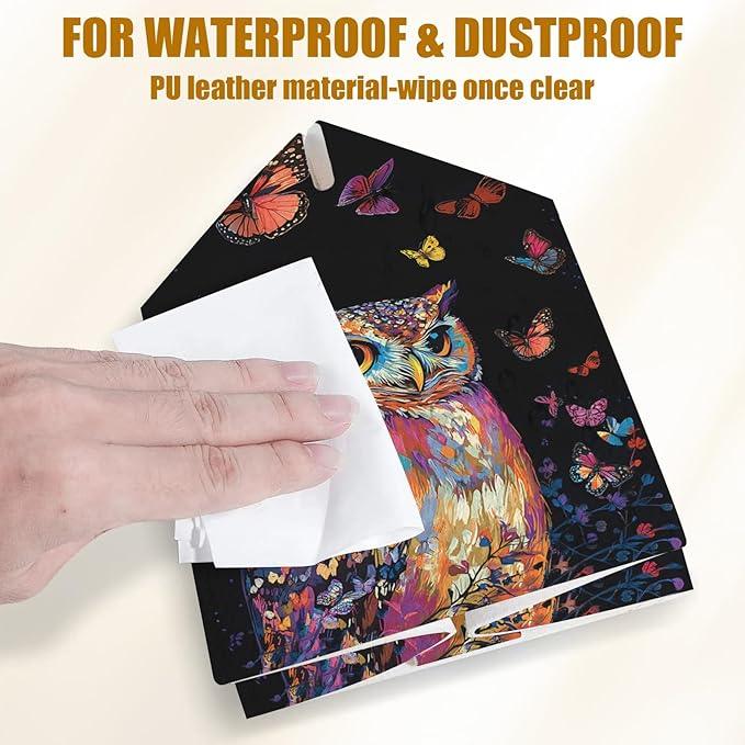 Coloful Owl Butterfly Tissue Box Cover 2PCS, Leather Tissue Box Holder Square Facial Paper Case Tissue Box Cube Organizer for Bathroom Bedroom Desk Office - ModernBath