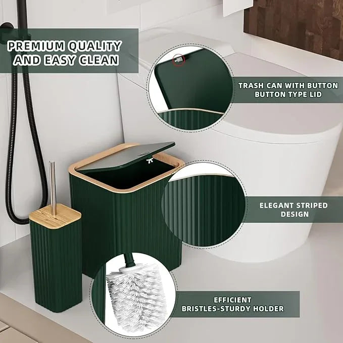 XLHOMO Bathroom Set - Elegant Green Bathroom Set, 10PC Green Bathroom Accessories Set, Bathroom Sets with Toilet Brush, Bathroom Trash Can - ModernBath