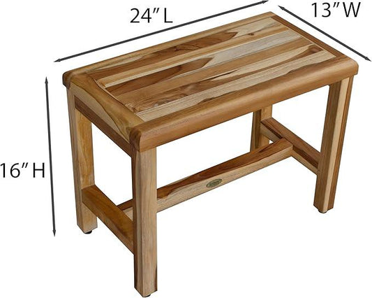 EcoDecors Eleganto 16 Inch Height Natural Color Waterproof Teak Wood Shower Bench Stool Seat Chair for Inside Shower Provides Safety, Storage, and Organization for Bathroom Accessories - ModernBath