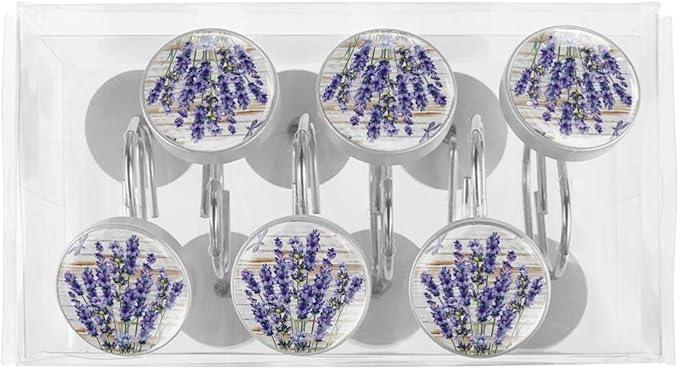 Lavender Decorative Shower Curtain Hooks Rings Set of 12 Hooks for Shower Curtain Rustproof Curtain Rings for Bathroom, 1.45x1.45 in/3.7x3.7cm - ModernBath