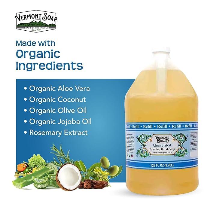 VERMONT SOAP Organics Foaming Hand Soap, Liquid Soap with Pre-diluted Formula - Ready to Use Simply Unscented Hand Soap With Convenient and Economical Gallon Refill Size - ModernBath