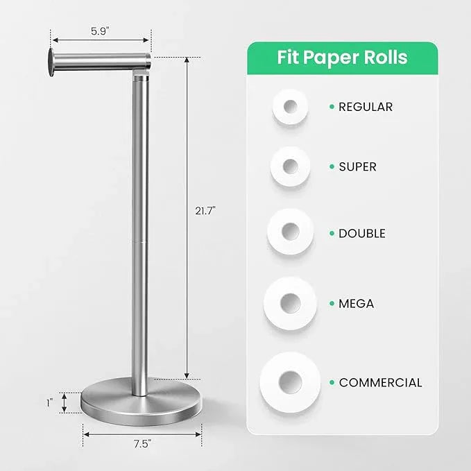 Cesun Toilet Paper Holder Stand Free Standing, Sliver Toilet Paper Storage with Heavy Weighted Base, Bathroom Stainless Steel Toilet Paper Roll Holder, Non-Slip, Sliver - ModernBath