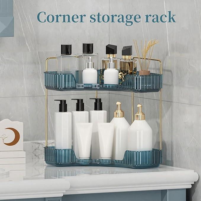 INVSSENE Corner Bathroom Countertop Organizer, Vanity Organizer Trays for Counter, Makeup Organizers, Perfume Tray, Skincare Shelf Storage Gifts for Women Girl Student (Blue, 2 Tiers) - ModernBath