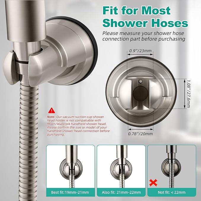 Hibbent Vacuum Suction Cup Shower Head Holder, Removable Shower Head Bracket, Height Adjustable Wall Mount ABS Plastic Suction Holder for Handheld Showerhead, Brushed Nickel - ModernBath