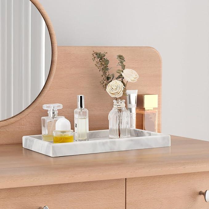Zilukar Real Natural Marble Tray for Bathroom, Vanity, Kitchen and Desktop, Rectangle Genuine Marble Stone Tray for Jewelry, Cosmetics, Candles, Lotion, Perfume and Home Decor - ModernBath