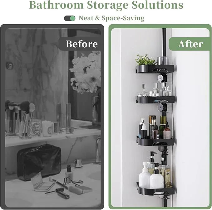 akinbas Tension Pole Shower Caddy Organizer with4 Tier L-Shaped Rust Resistant Bathroom Corner Shelves with 34-124 Inch Adjustable No Drilling Quick Install Shower Rack for Bath Essentials (Black) - ModernBath