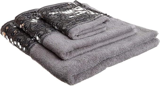 Zahari Home Sinatra Modern Bathroom Towel Set 3 Piece Towel Bath Towel, Hand Towel and Wash Towel Luxury Contemporary Decor Bling Silver Bath Towel Sets Soft, Plush and Highly Absorbent - ModernBath