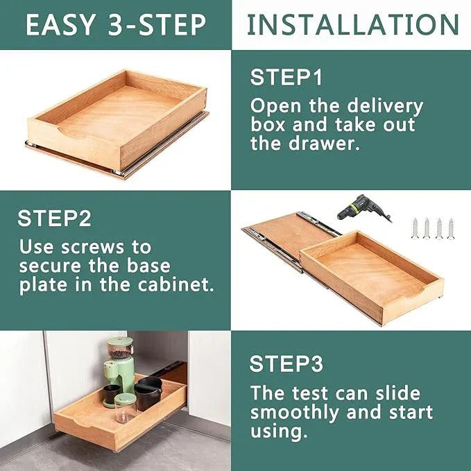 Pull Out Drawers for Kitchen Cabinets, Pull Out Cabinet Organizer, Fully Assembled Wood Cabinet Pull Out Drawer, Fast and Easy DIY Installation, 11”W x 21”D - ModernBath