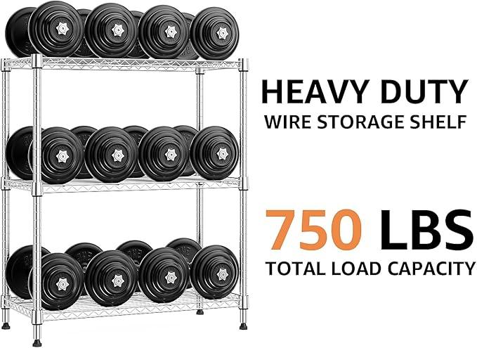 750 lbs 3 Tier Storage Rack Metal Wire Shelving Unit, Storage Standing Shelf Organizer for Laundry Bathroom Kitchen Pantry Closet Garage Basement Utility Room, Chrome 13.8" D x 29.5" W x 35.5" H - ModernBath