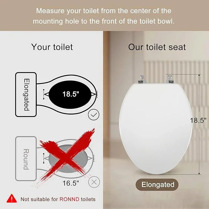 Elongated White Toilet Seat Natural Wood Toilet Seat with Zinc Alloy Hinges, Easy to Install also Easy to Clean, Scratch Resistant by Angol Shiold (Elongated, White) - ModernBath