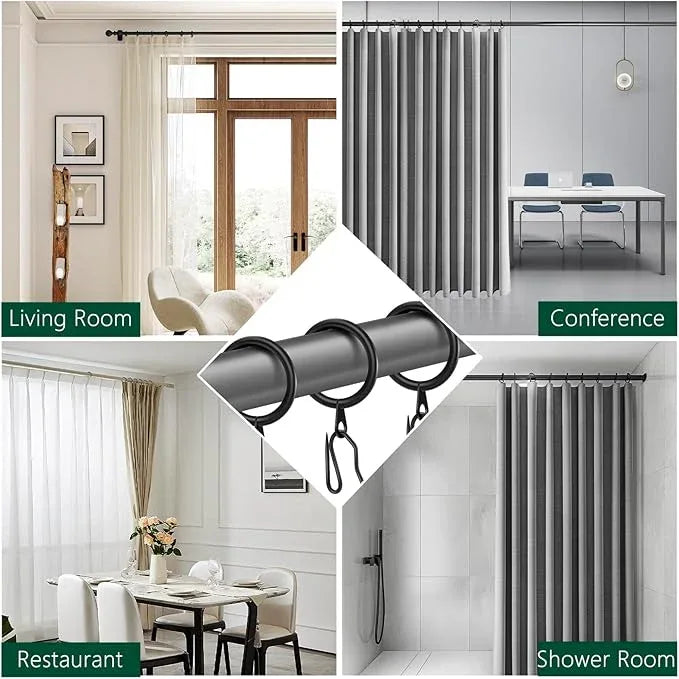 60Pcs Metal Curtain Rings and 60 Pcs Curtain Drapery Pin Hooks,Black Curtain Hooks for Drapes,30mm Internal Diameter for Window, Shower Curtain - ModernBath