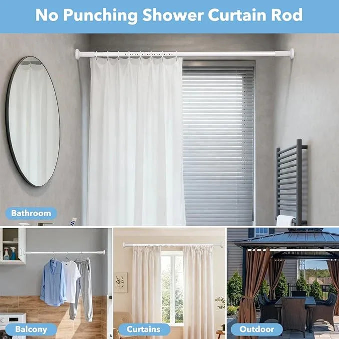 Tension Curtain Rod 51–148 In (4.25–12.33 ft),Extra Long Outdoor Curtain Rod for Window or Bathroom Patio,Easy to Install No Drilling Never Rust,Heavy Duty Adjustable Spring Shower Rod - ModernBath