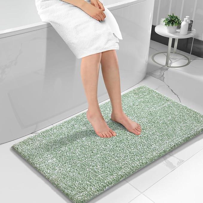 Yimobra Long Bathroom Rug Non Slip Washable, Soft Absorbent Microfiber Bath Mat, Dual-Tone Decor Rug with Rubber Backing for Bathroom Floor,Tub and Shower,47x24,Home Essentials,Green and White - ModernBath