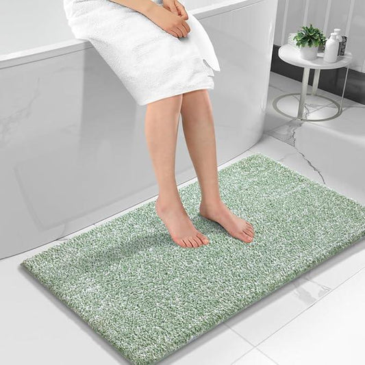 Yimobra Long Bathroom Rug Non Slip Washable, Soft Absorbent Microfiber Bath Mat, Dual-Tone Decor Rug with Rubber Backing for Bathroom Floor,Tub and Shower,47x24,Home Essentials,Green and White - ModernBath