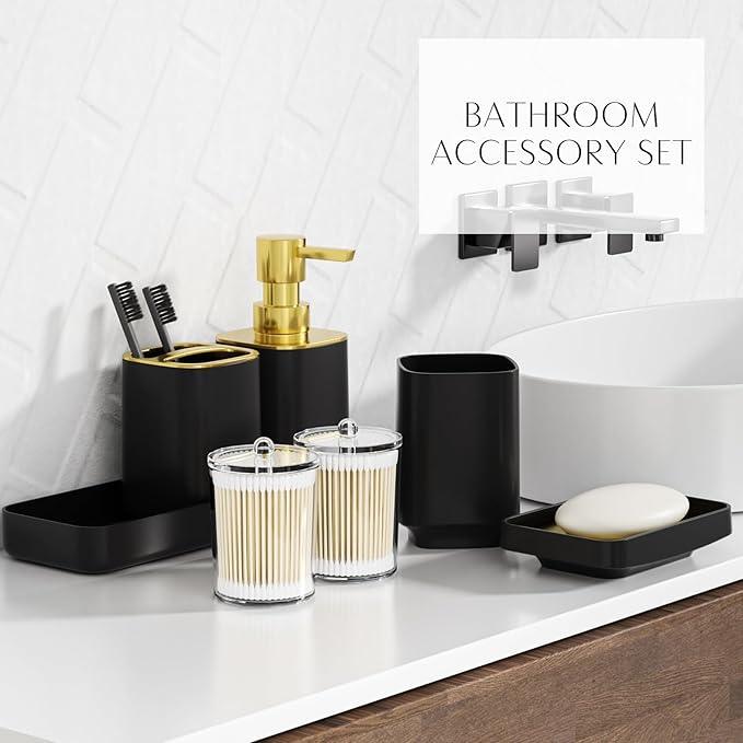 25PCS Bathroom Accessory Set, Black Bathroom Set with Large-Capacity 4 Gallon Trash Can,Bathroom Sets with Shower Curtain and Rugs, Bathroom Rugs Set, Home Decor - ModernBath