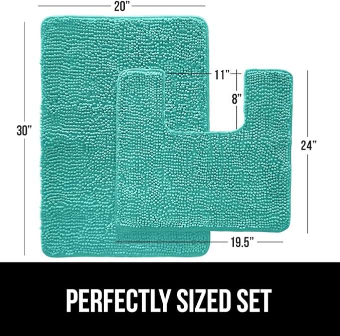 GORILLA GRIP Bathroom Rug Sets, Soft Chenille 2 Piece Area Rugs Set, Toilet Base Mat and 30x20 Carpet, Absorbent Microfiber Washable Mats Dry Quickly, Home Décor and Bath Room Accessories, Turquoise - ModernBath