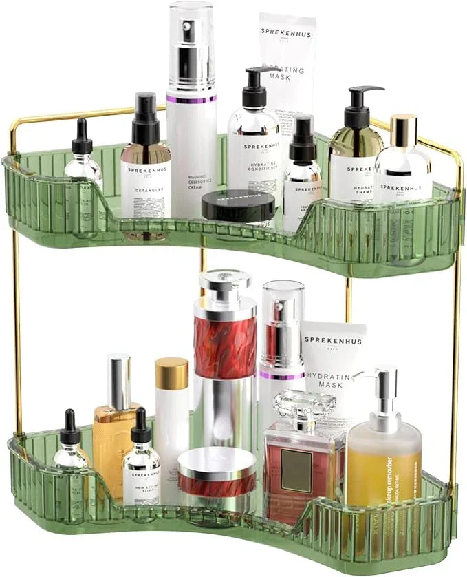 GTI 2 Tier Bathroom Counter Organizer, Multi-Function Corner Bathroom Organizer Countertop,Makeup Organizer Perfume for Dresser Vanity Tray, Spice Rack Organizer for Kitchen (Clear) - ModernBath