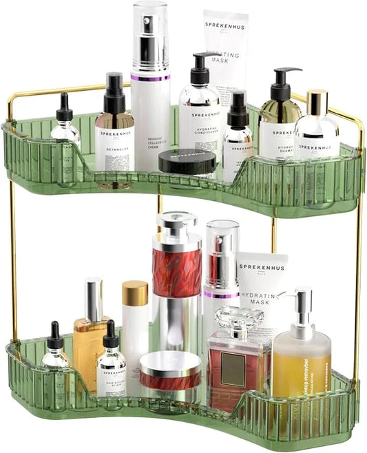 GTI 2 Tier Bathroom Counter Organizer, Multi-Function Corner Bathroom Organizer Countertop,Makeup Organizer Perfume for Dresser Vanity Tray, Spice Rack Organizer for Kitchen (Clear) - ModernBath