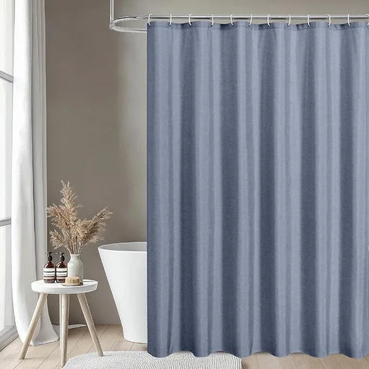 THAIGEE 2-in-1 Waterproof Extra Long Fabric Shower Curtain or Liner,Linen Textured,96 Inch Breathable TPU & Washable Bathroom Shower Curtain Set with 12 Plastic Hooks,Modern,72"x96" Blue Gray - ModernBath