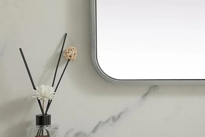 ARS Concepts Aura, Soft Corner Metal Rectangle Mirror 32X72 Inch in, Modern, Silver - ModernBath