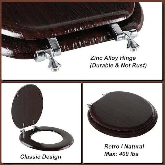 Round Toilet Seat Molded Wood Toilet Seat with Zinc Alloy Hinges, Easy to Install also Easy to Clean, Anti-pinch Wooden Toilet Seat by Angol Shiold (Round, Dark Brown) - ModernBath