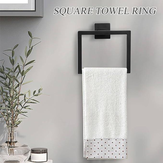5 Pieces Black Towel Bar Set Bathroom Hardware Accessories Set Upgraded Toilet Paper Holder with Shelf Towel Holder Set for Bathroom Stainless Steel Wall Mounted - ModernBath