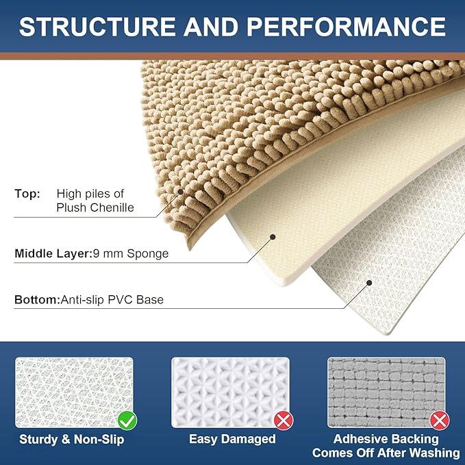Smiry Luxury Chenille Round 24x24, Extra Soft and Absorbent Shaggy Bathroom Mat Rugs, Machine Washable, Non-Slip Plush Carpet for Tub, Shower, and Bath Room, Beige - ModernBath